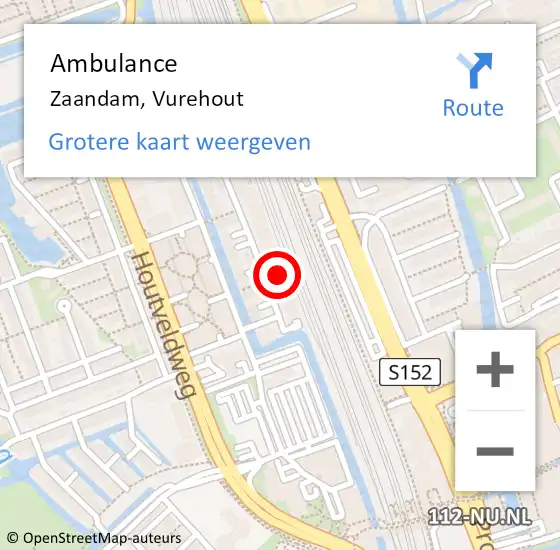 Locatie op kaart van de 112 melding: Ambulance Zaandam, Vurehout op 16 december 2023 20:12