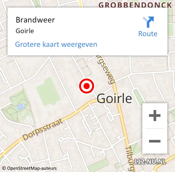 Locatie op kaart van de 112 melding: Brandweer Goirle op 16 december 2023 20:13