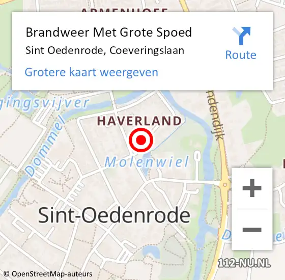 Locatie op kaart van de 112 melding: Brandweer Met Grote Spoed Naar Sint Oedenrode, Coeveringslaan op 16 december 2023 20:29