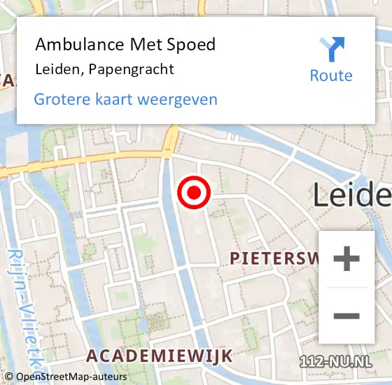 Locatie op kaart van de 112 melding: Ambulance Met Spoed Naar Leiden, Papengracht op 16 december 2023 20:37