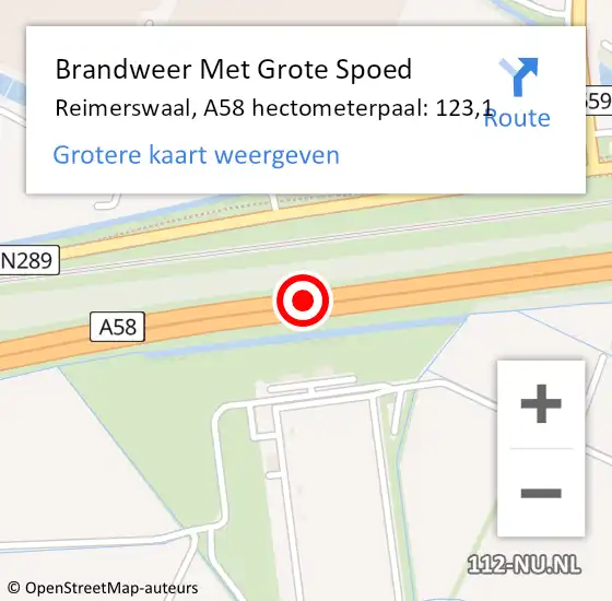 Locatie op kaart van de 112 melding: Brandweer Met Grote Spoed Naar Reimerswaal, A58 hectometerpaal: 123,1 op 16 december 2023 20:40