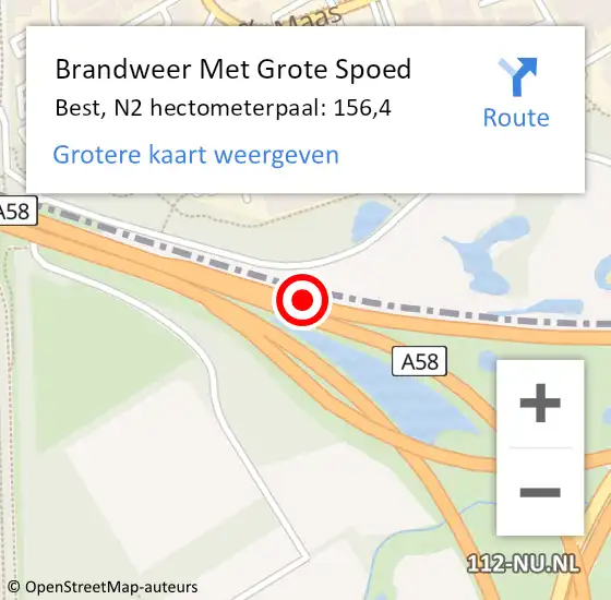 Locatie op kaart van de 112 melding: Brandweer Met Grote Spoed Naar Best, N2 hectometerpaal: 156,4 op 16 december 2023 21:11