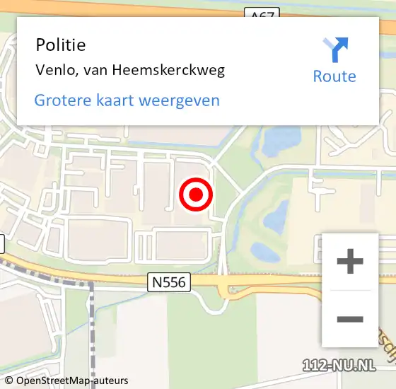 Locatie op kaart van de 112 melding: Politie Venlo, van Heemskerckweg op 16 december 2023 21:15