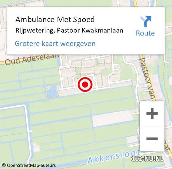 Locatie op kaart van de 112 melding: Ambulance Met Spoed Naar Rijpwetering, Pastoor Kwakmanlaan op 16 december 2023 21:24