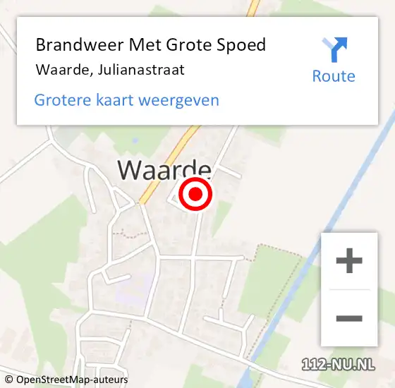 Locatie op kaart van de 112 melding: Brandweer Met Grote Spoed Naar Waarde, Julianastraat op 16 december 2023 21:36