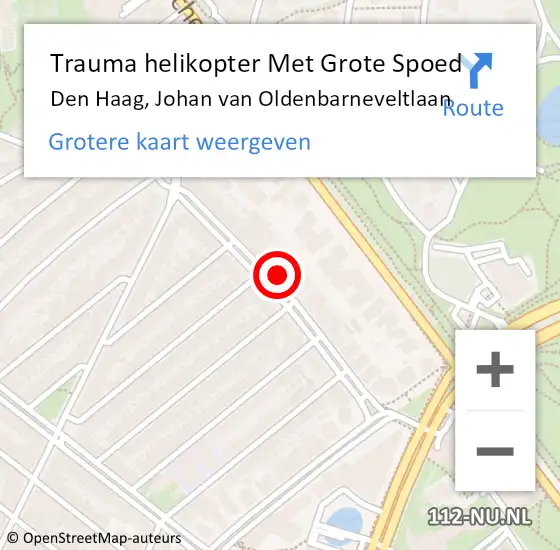 Locatie op kaart van de 112 melding: Trauma helikopter Met Grote Spoed Naar Den Haag, Johan van Oldenbarneveltlaan op 16 december 2023 22:18