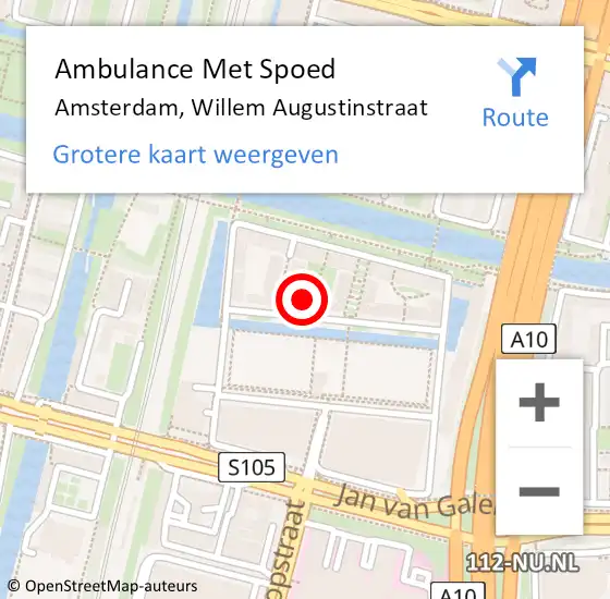 Locatie op kaart van de 112 melding: Ambulance Met Spoed Naar Amsterdam, Willem Augustinstraat op 16 december 2023 22:41