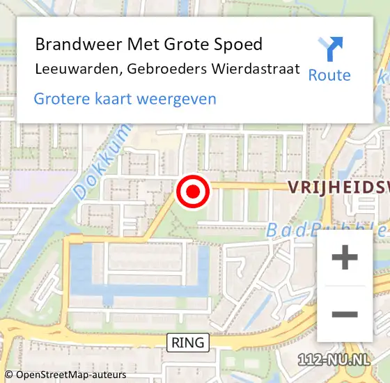 Locatie op kaart van de 112 melding: Brandweer Met Grote Spoed Naar Leeuwarden, Gebroeders Wierdastraat op 16 december 2023 22:58