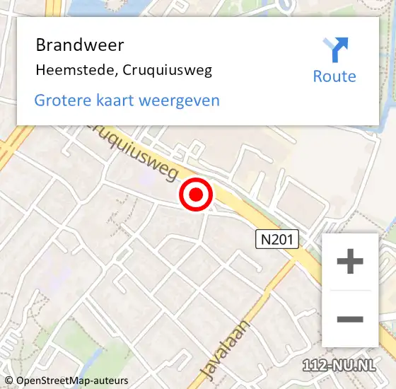 Locatie op kaart van de 112 melding: Brandweer Heemstede, Cruquiusweg op 16 december 2023 23:11