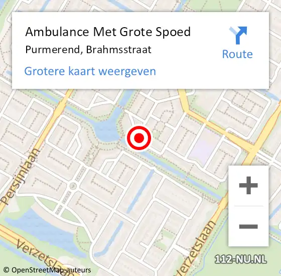Locatie op kaart van de 112 melding: Ambulance Met Grote Spoed Naar Purmerend, Brahmsstraat op 17 december 2023 00:17