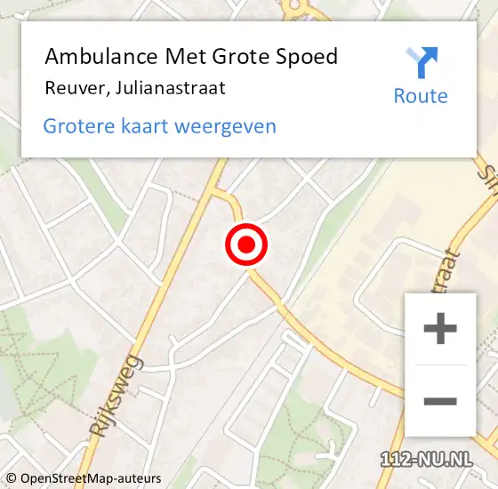 Locatie op kaart van de 112 melding: Ambulance Met Grote Spoed Naar Reuver, Julianastraat op 17 december 2023 03:12