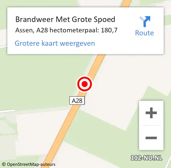 Locatie op kaart van de 112 melding: Brandweer Met Grote Spoed Naar Assen, A28 hectometerpaal: 180,7 op 17 december 2023 03:16