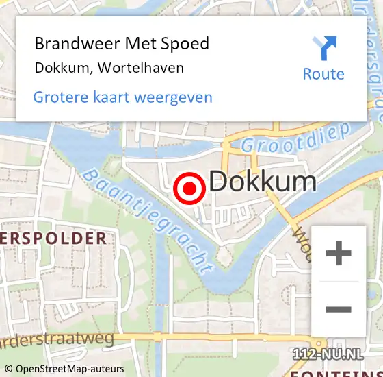 Locatie op kaart van de 112 melding: Brandweer Met Spoed Naar Dokkum, Wortelhaven op 18 september 2014 18:16