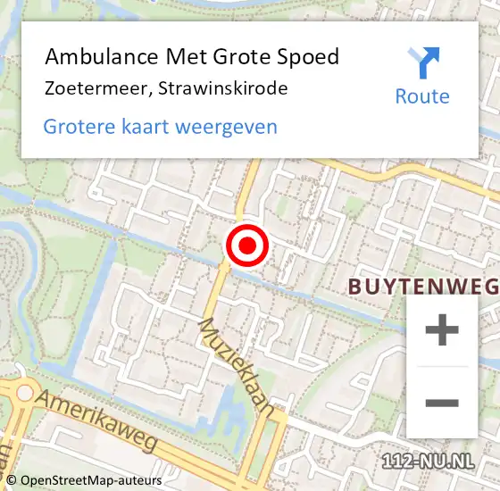 Locatie op kaart van de 112 melding: Ambulance Met Grote Spoed Naar Zoetermeer, Strawinskirode op 17 december 2023 05:25