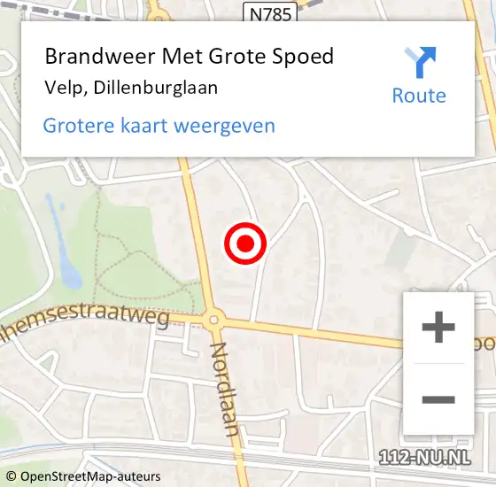 Locatie op kaart van de 112 melding: Brandweer Met Grote Spoed Naar Velp, Dillenburglaan op 17 december 2023 05:38