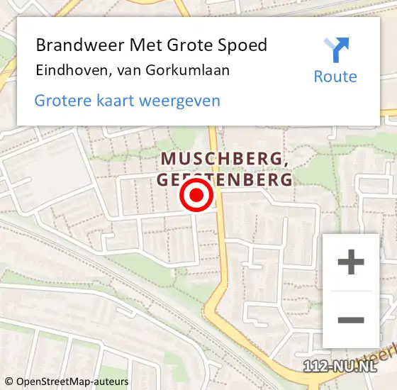 Locatie op kaart van de 112 melding: Brandweer Met Grote Spoed Naar Eindhoven, van Gorkumlaan op 17 december 2023 05:45