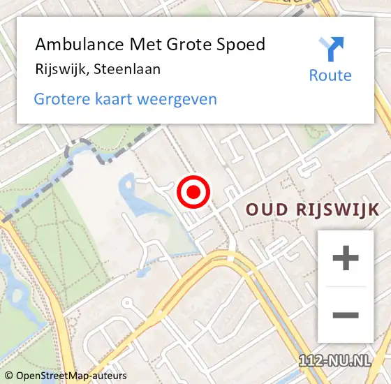 Locatie op kaart van de 112 melding: Ambulance Met Grote Spoed Naar Rijswijk, Steenlaan op 17 december 2023 06:52