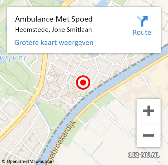 Locatie op kaart van de 112 melding: Ambulance Met Spoed Naar Heemstede, Joke Smitlaan op 17 december 2023 07:23