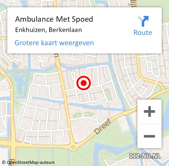 Locatie op kaart van de 112 melding: Ambulance Met Spoed Naar Enkhuizen, Berkenlaan op 17 december 2023 07:46