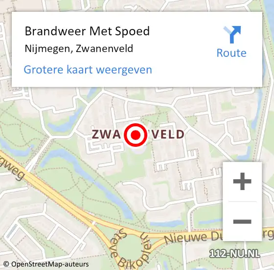 Locatie op kaart van de 112 melding: Brandweer Met Spoed Naar Nijmegen, Zwanenveld op 17 december 2023 10:27