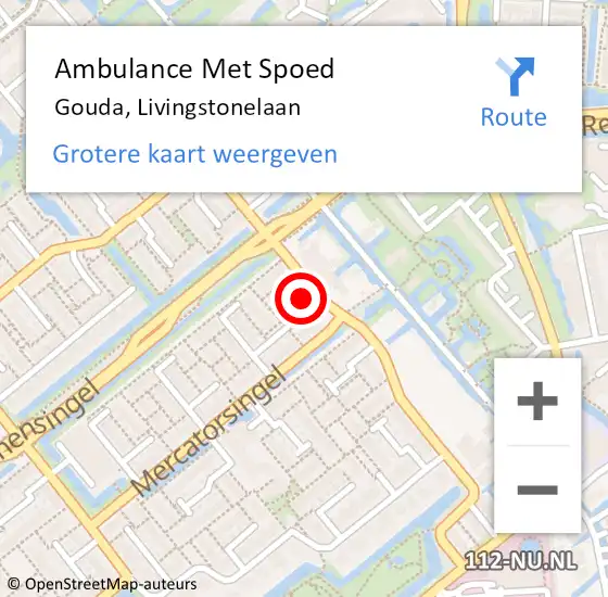 Locatie op kaart van de 112 melding: Ambulance Met Spoed Naar Gouda, Livingstonelaan op 17 december 2023 10:33