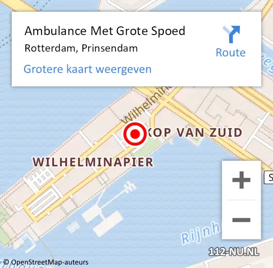 Locatie op kaart van de 112 melding: Ambulance Met Grote Spoed Naar Rotterdam, Prinsendam op 17 december 2023 10:45