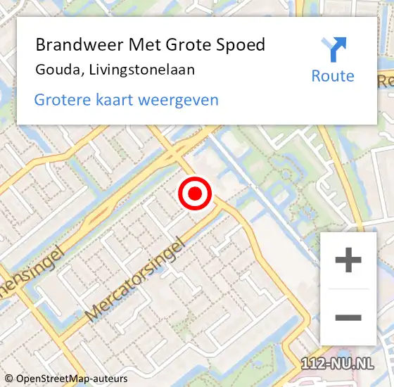 Locatie op kaart van de 112 melding: Brandweer Met Grote Spoed Naar Gouda, Livingstonelaan op 17 december 2023 10:45