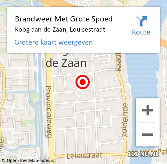 Locatie op kaart van de 112 melding: Brandweer Met Grote Spoed Naar Koog aan de Zaan, Louisestraat op 17 december 2023 11:01