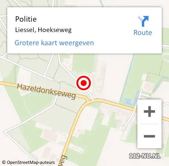 Locatie op kaart van de 112 melding: Politie Liessel, Hoekseweg op 17 december 2023 11:54