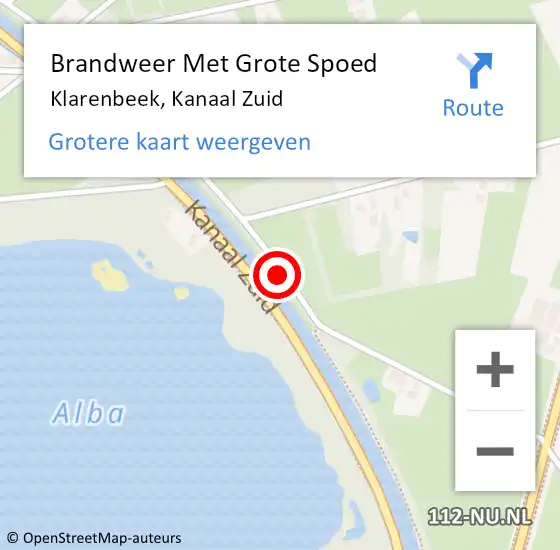 Locatie op kaart van de 112 melding: Brandweer Met Grote Spoed Naar Klarenbeek, Kanaal Zuid op 18 september 2014 18:55