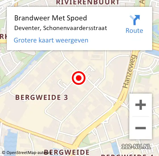 Locatie op kaart van de 112 melding: Brandweer Met Spoed Naar Deventer, Schonenvaardersstraat op 17 december 2023 12:40