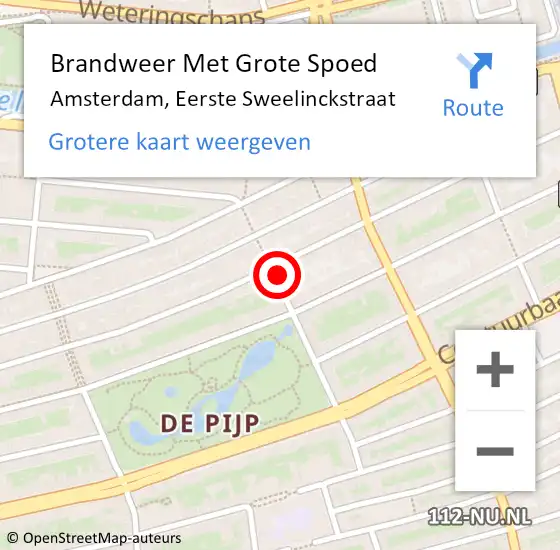 Locatie op kaart van de 112 melding: Brandweer Met Grote Spoed Naar Amsterdam, Eerste Sweelinckstraat op 17 december 2023 13:11