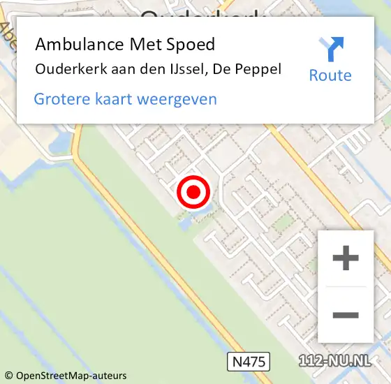 Locatie op kaart van de 112 melding: Ambulance Met Spoed Naar Ouderkerk aan den IJssel, De Peppel op 17 december 2023 13:19