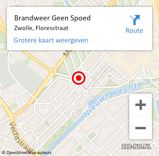 Locatie op kaart van de 112 melding: Brandweer Geen Spoed Naar Zwolle, Floresstraat op 17 december 2023 13:20