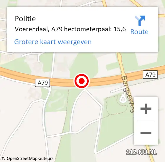 Locatie op kaart van de 112 melding: Politie Voerendaal, A79 hectometerpaal: 15,6 op 17 december 2023 13:26