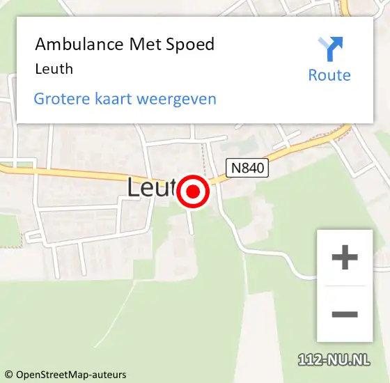 Locatie op kaart van de 112 melding: Ambulance Met Spoed Naar Leuth op 17 december 2023 13:35