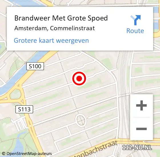 Locatie op kaart van de 112 melding: Brandweer Met Grote Spoed Naar Amsterdam, Commelinstraat op 17 december 2023 13:47