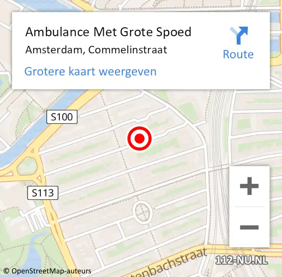 Locatie op kaart van de 112 melding: Ambulance Met Grote Spoed Naar Amsterdam, Commelinstraat op 17 december 2023 13:47