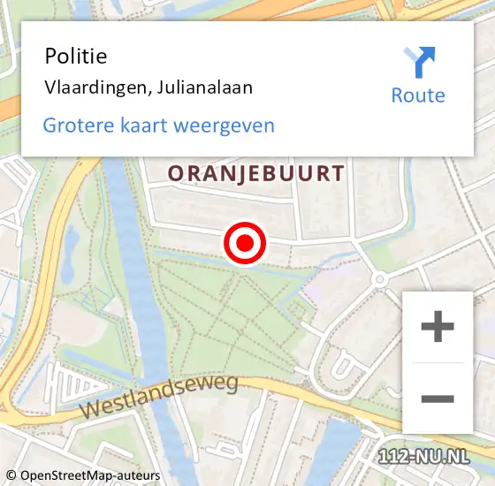 Locatie op kaart van de 112 melding: Politie Vlaardingen, Julianalaan op 17 december 2023 13:59