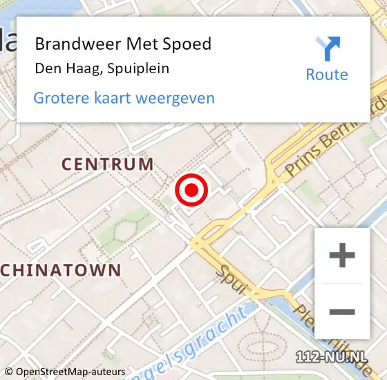 Locatie op kaart van de 112 melding: Brandweer Met Spoed Naar Den Haag, Spuiplein op 17 december 2023 14:18