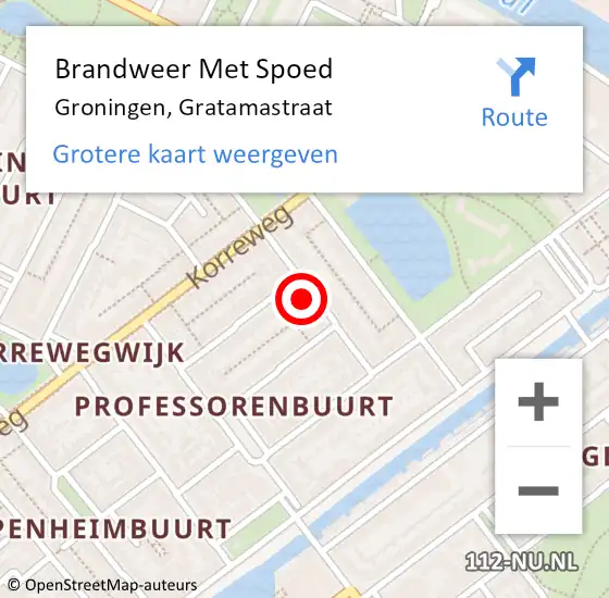 Locatie op kaart van de 112 melding: Brandweer Met Spoed Naar Groningen, Gratamastraat op 17 december 2023 14:45