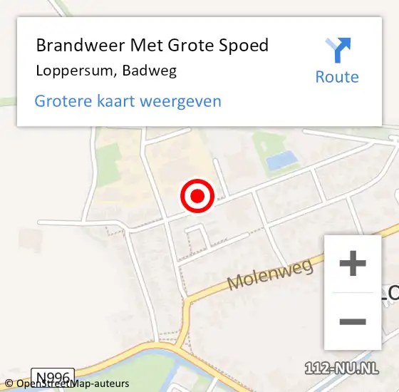Locatie op kaart van de 112 melding: Brandweer Met Grote Spoed Naar Loppersum, Badweg op 17 december 2023 15:31