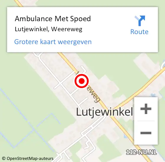 Locatie op kaart van de 112 melding: Ambulance Met Spoed Naar Lutjewinkel, Weereweg op 18 september 2014 19:15