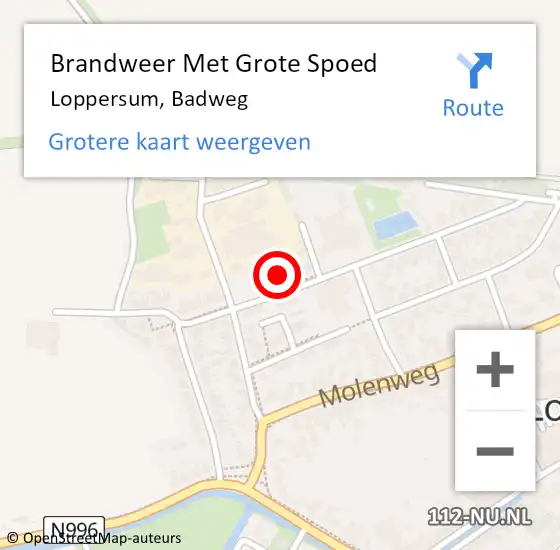 Locatie op kaart van de 112 melding: Brandweer Met Grote Spoed Naar Loppersum, Badweg op 17 december 2023 15:39