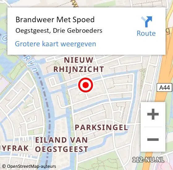 Locatie op kaart van de 112 melding: Brandweer Met Spoed Naar Oegstgeest, Drie Gebroeders op 17 december 2023 15:46