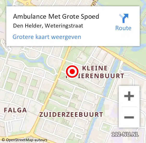 Locatie op kaart van de 112 melding: Ambulance Met Grote Spoed Naar Den Helder, Weteringstraat op 17 december 2023 15:46