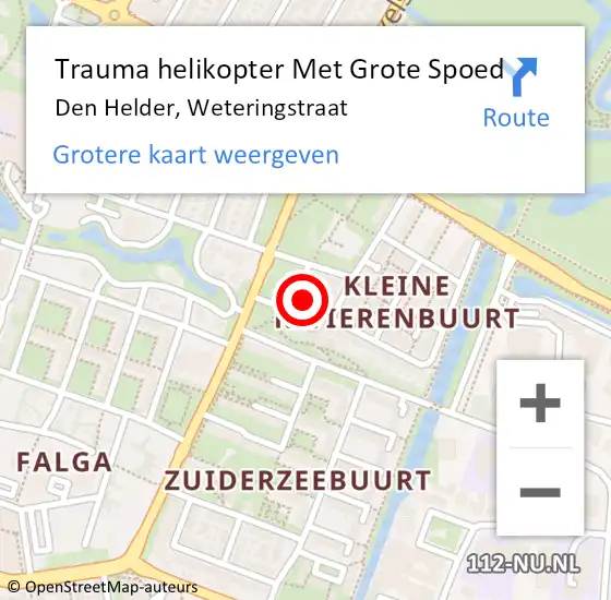 Locatie op kaart van de 112 melding: Trauma helikopter Met Grote Spoed Naar Den Helder, Weteringstraat op 17 december 2023 15:47