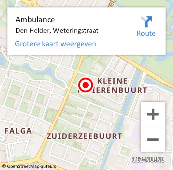 Locatie op kaart van de 112 melding: Ambulance Den Helder, Weteringstraat op 17 december 2023 15:52