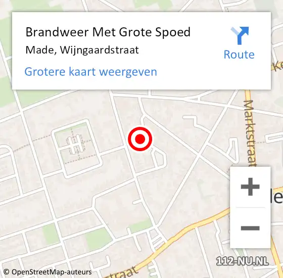 Locatie op kaart van de 112 melding: Brandweer Met Grote Spoed Naar Made, Wijngaardstraat op 17 december 2023 16:10