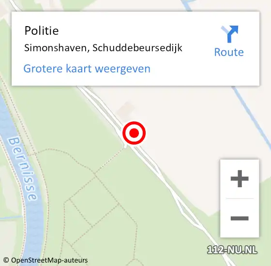 Locatie op kaart van de 112 melding: Politie Simonshaven, Schuddebeursedijk op 17 december 2023 16:35